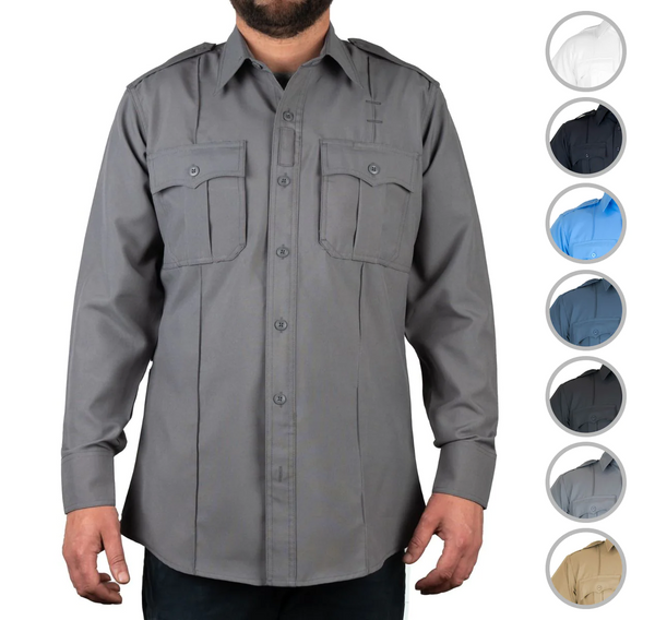 100% Polyester 4 Pocket Hidden Zipper Uniform Shirt - Long Sleeve