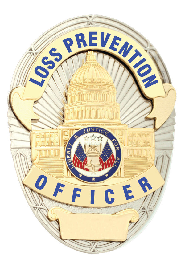 First Class Loss Prevention Officer Gold on Silver Shield Badge