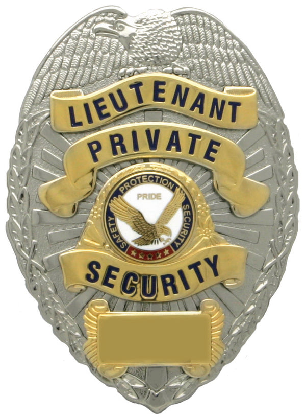 First Class Lieutenant Private Security Gold on Silver Shield Badge