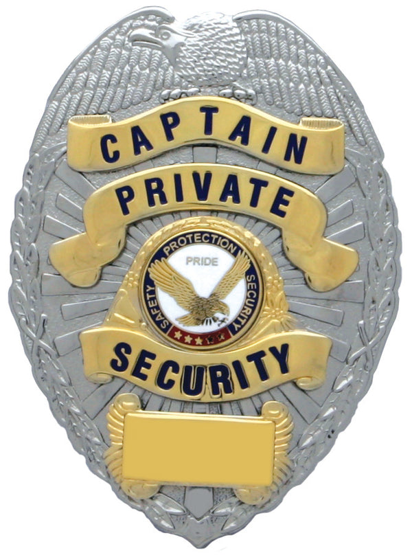 First Class Captain Private Security Gold on Silver Shield Badge
