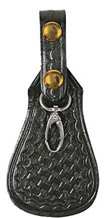 Leather Key Chain Pouch Basket Weave / Silver