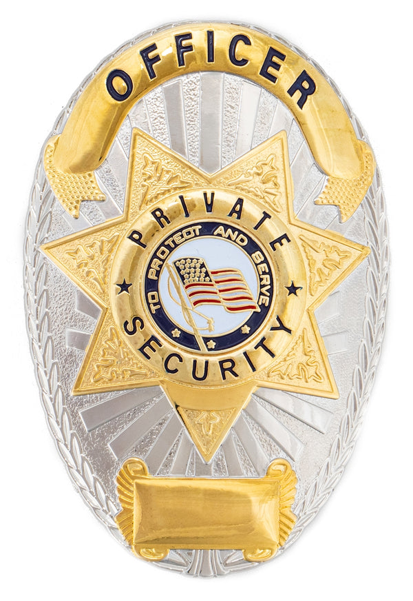 First Class Officer Private Security Gold on Silver Shield Badge