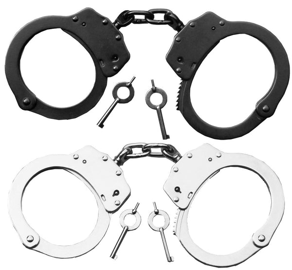 LAW-N-FORCE Steel Double Locking Chainlink Handcuffs (Black-Nickel)