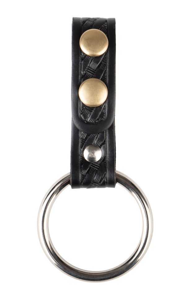 Basket Weave Leather Ring Flashlight Holder - Brass Snaps