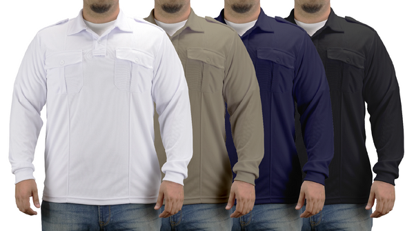 100% Polyester Long Sleeve Pro-Dry Polo Shirt with Two Pockets