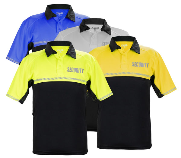 100% POLYESTER JERSEY KNIT TWO TONE REFLECTIVE SECURITY BIKE PATROL POLO SHIRTS