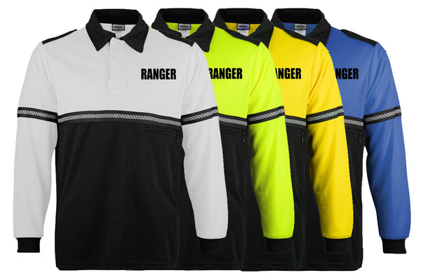 First Class Two Tone Long Sleeve Bike Patrol Shirt with Zipper Pocket and Hash Stripes with Ranger ID