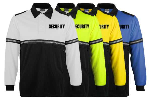 First Class Two Tone Long Sleeve Bike Patrol Shirt with Zipper Pocket and Hash Stripes with Security ID