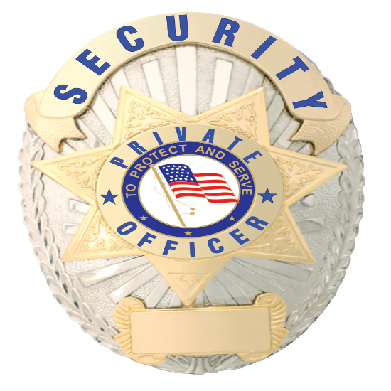 [CUSTOMIZED] First Class Security Private Officer Gold on Silver Shield Badge