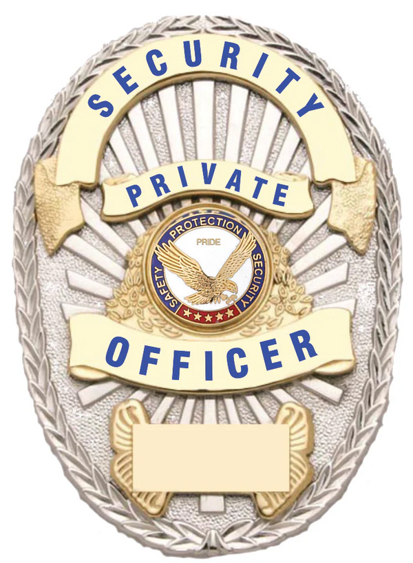 [CUSTOMIZED] First Class Security Private Officer Gold on Silver Shield Badge