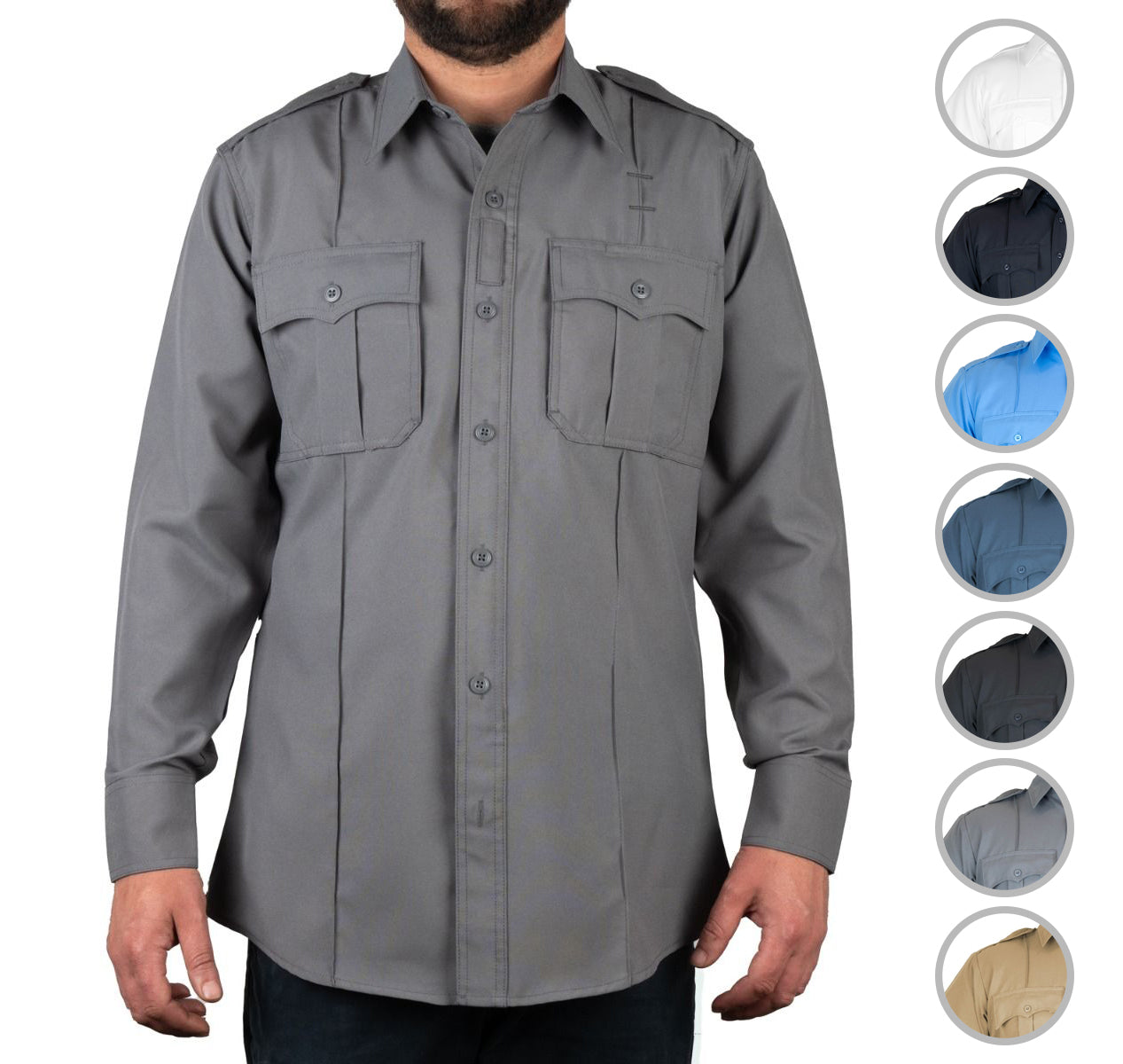 100% Polyester 4 Pocket Hidden Zipper Uniform Shirt - Long Sleeve ...