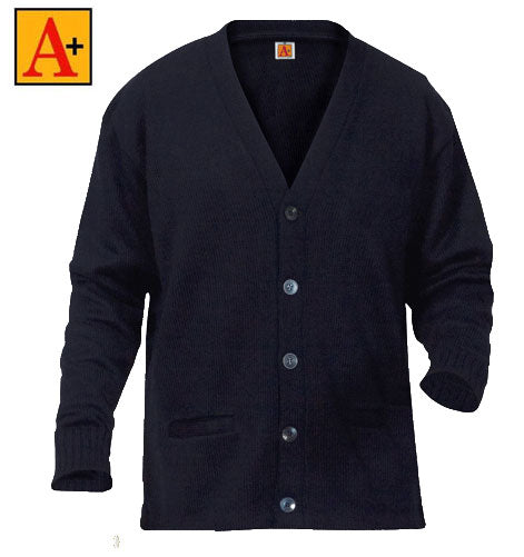 Heavyweight V-Neck Cardigan Sweater w- 2 Pockets - Navy