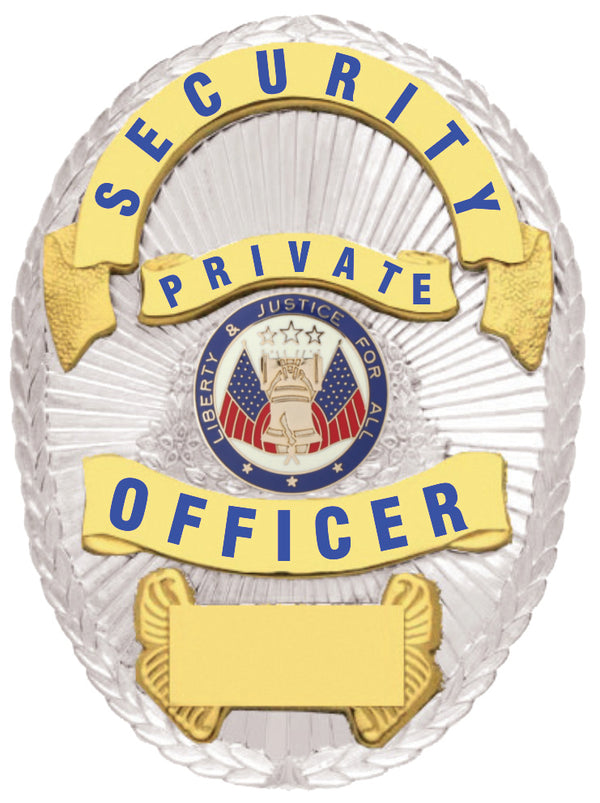 First Class Security Private Officer Gold on Silver Shield Badge