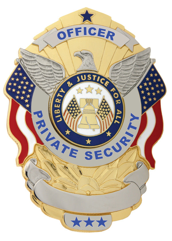 First Class Private Security Officer Eagle Over Flags Shield Badge