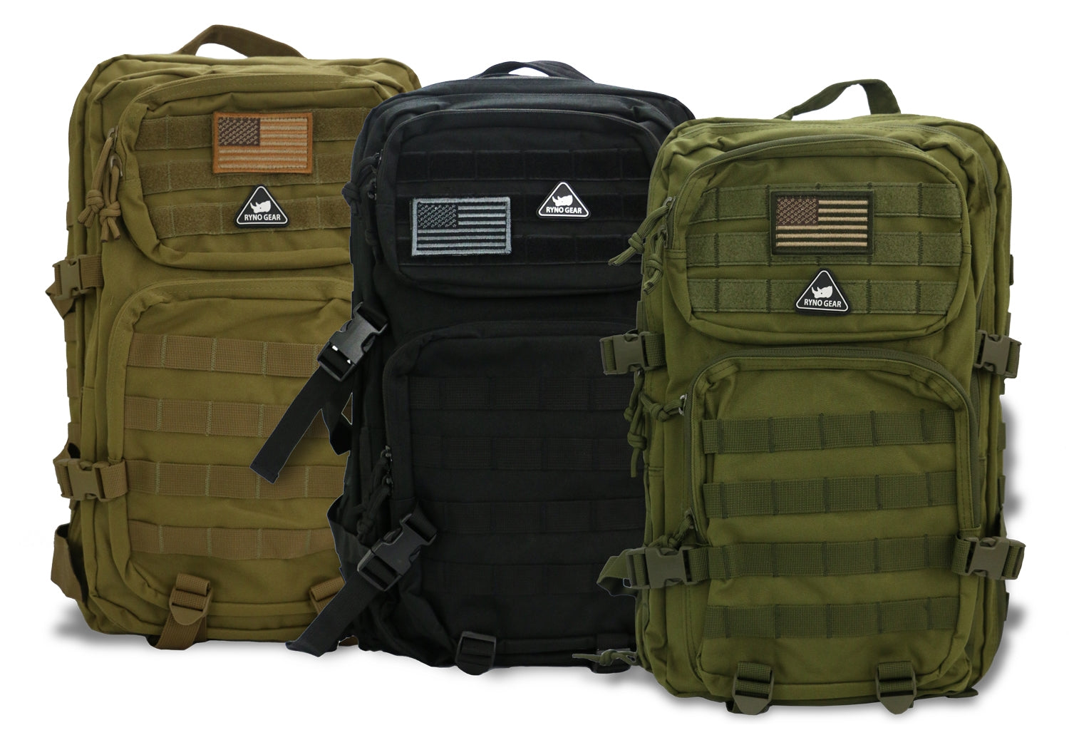 RYNO GEAR Bravo Military Tactical Backpack - Large 3-Day Assault Pack, MOLLE System, Hydration Compatible, 22x18x8 Inches