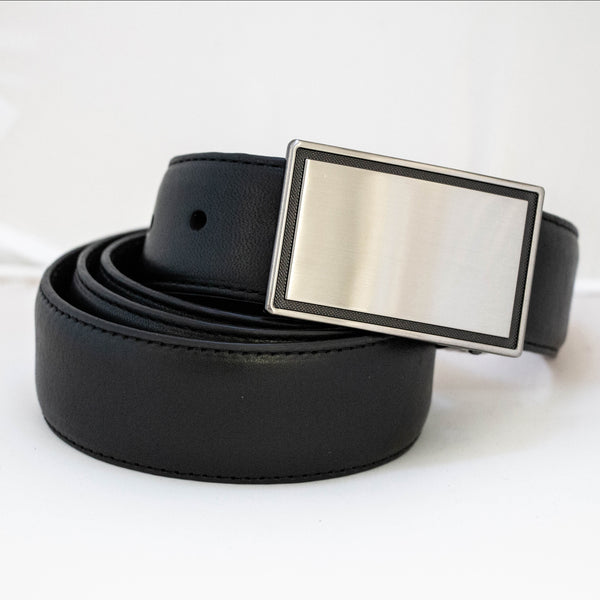 EZ Adjust Men's Leather Belt with Black Pattern Outline Buckle
