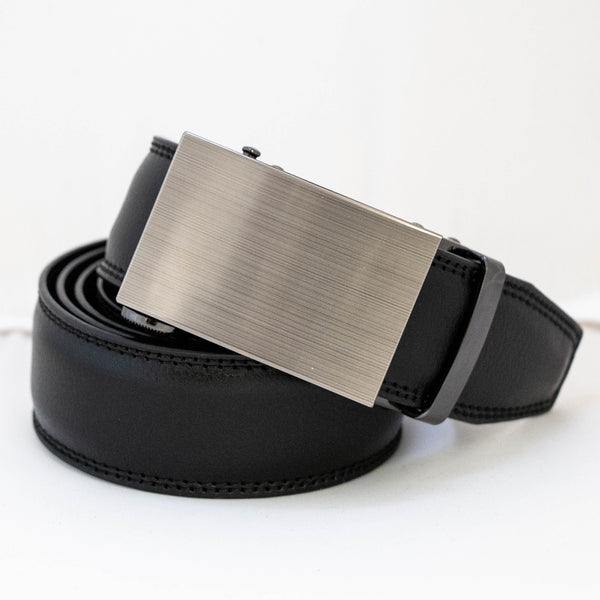 EZ Click Men's Leather Belt with Brushed Gloss Black Buckle