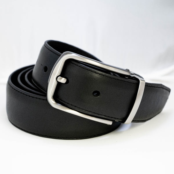 EZ Adjust Men's Leather Belt with Brushed Silver Buckle