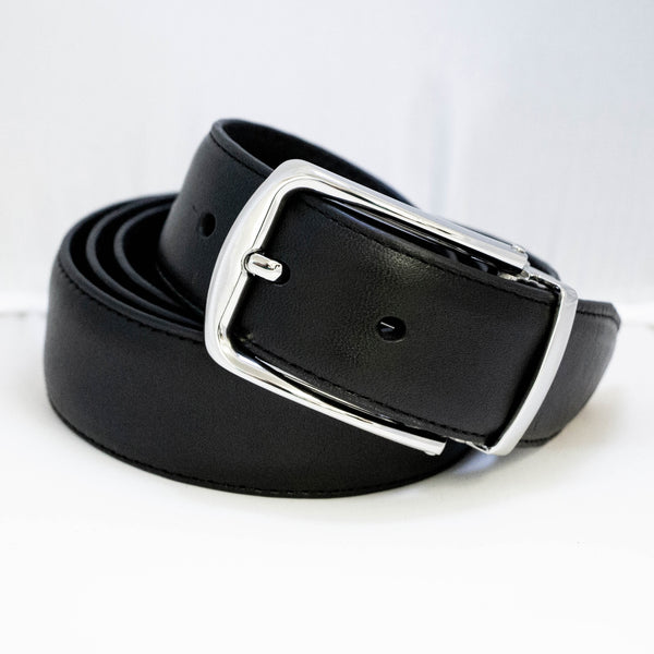 EZ Adjust Men's Leather Belt with Gloss Silver Buckle