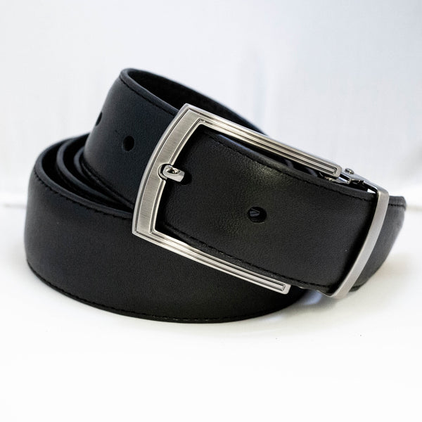 EZ Adjust Men's Leather Belt with Gunmetal Outline Buckle