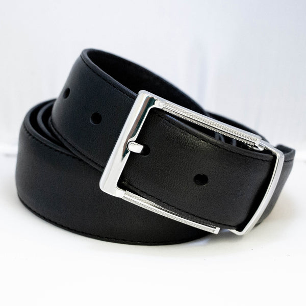 EZ Adjust Men's Leather Belt with Silver Pattern Buckle