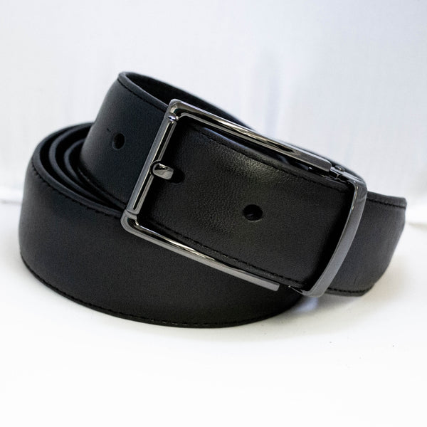 EZ Adjust Men's Leather Belt with Gloss Black Square Buckle