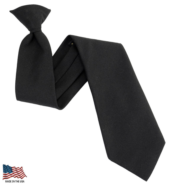 Uniform Cravats Poly Wool Black Clip on Tie