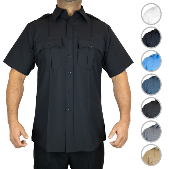 100% Polyester 4 Pocket Hidden Zipper Uniform Shirt - Short Sleeve