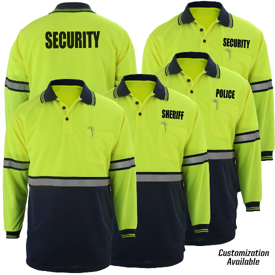 First Class Two Tone Long Sleeve Polo Shirt with Reflective Stripes an