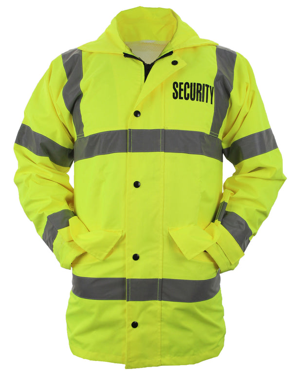 Security High Visibility Raincoat With Reflective Stripes (Lime Green)