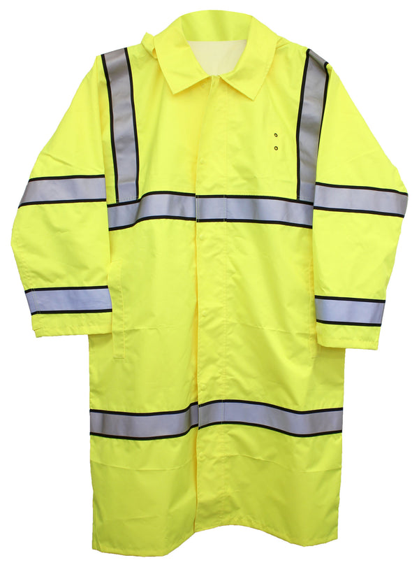 Long High Visibility Raincoat with Reflective Stripes