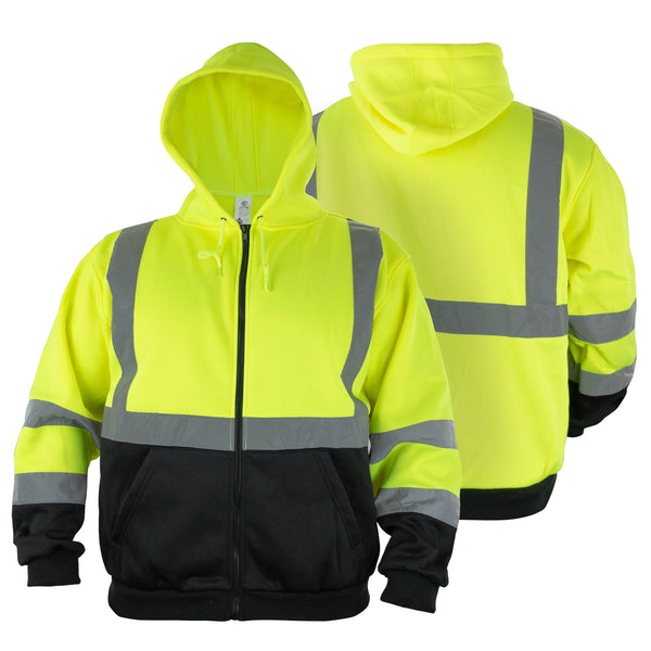 Hi-Visibility Safety Thermal Zippered Hoodie (Lime Green-Black)