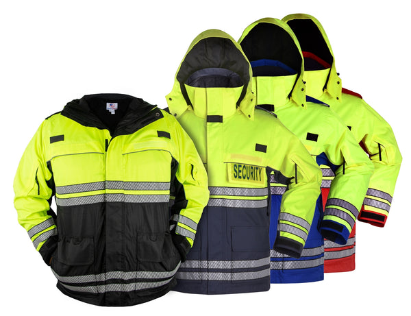 First Class High Visibility Waterproof Parkas with Reflective Striping