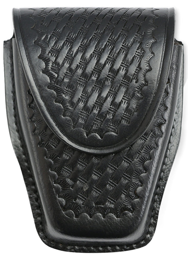 Basket Weave Leather Handcuff Holder with Hook and Loop Fastener