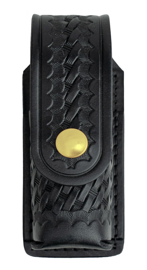 First Class Leather Basket Weave Small Pepper Spray Holder with Brass Snap