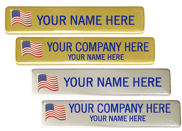 Patriotic Engraved Name Plate in Blue Ink with USA Flag