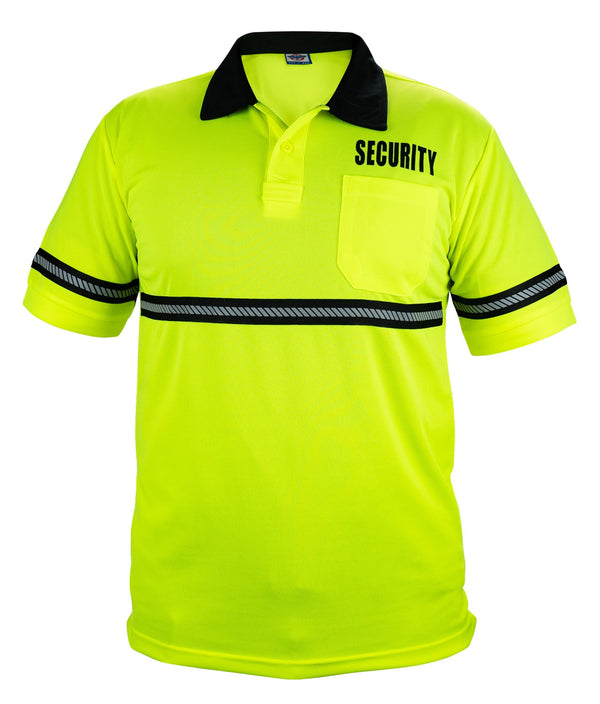 First Class Security High Visibility Polo Shirt with Reflective Hash Stripe