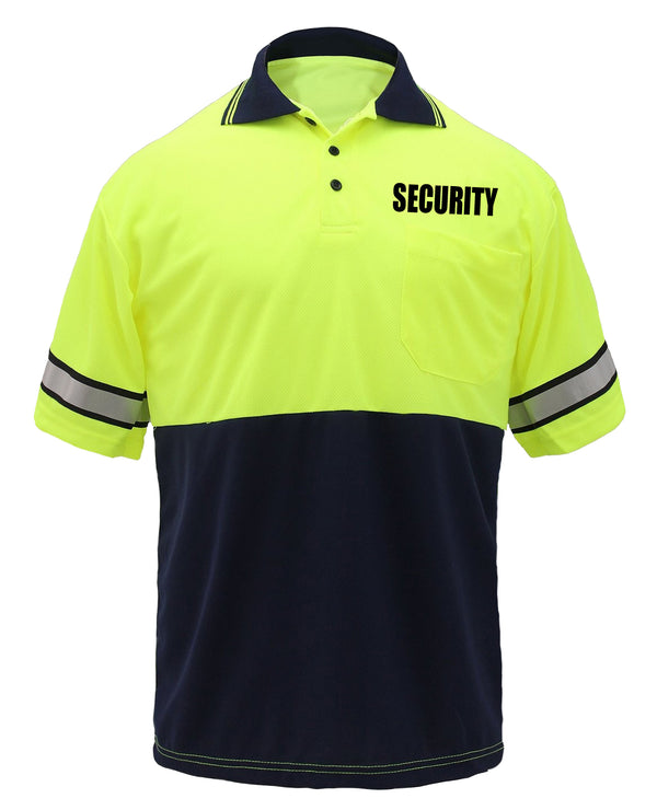 First Class Two Tone Polyester Polo Shirt with Reflective Stripes and ID