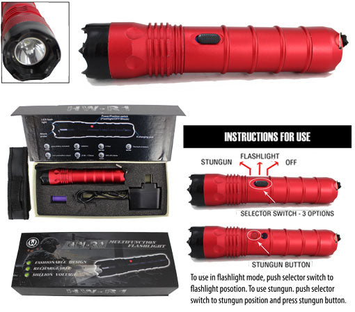 Rechargeable Stun Gun w- LED Flashlight (Red)