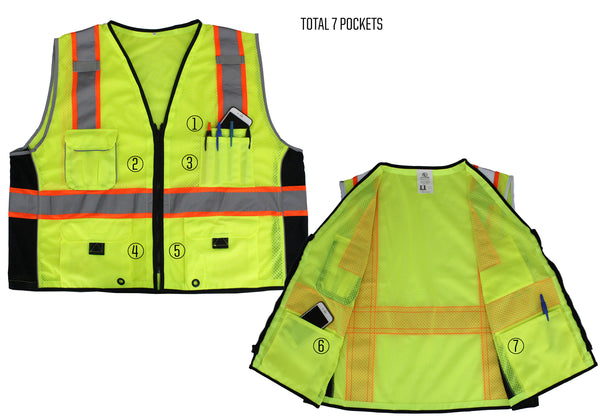 Lime Green Reflective Safety Vest with Pockets