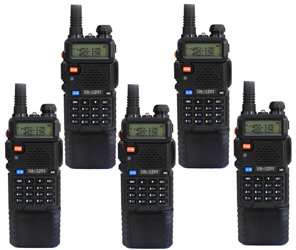 5 Pack UA1201 VHF-UHF Dual Band Two-Way Radio, Black